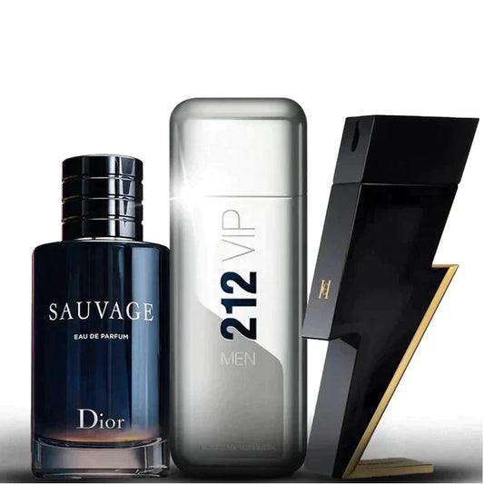 Bundle 14 – Men’s Perfume Set (3 x 100ml / 3.4 fl oz) – Sauvage | 212 VIP Men | Bad Boy