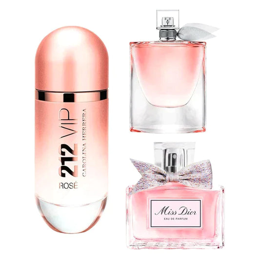 Bundle 7 – Women’s Perfume Set (3 x 100ml / 3.4 fl oz) – 212 VIP Rosé | La Vie Est Belle | Miss Dior