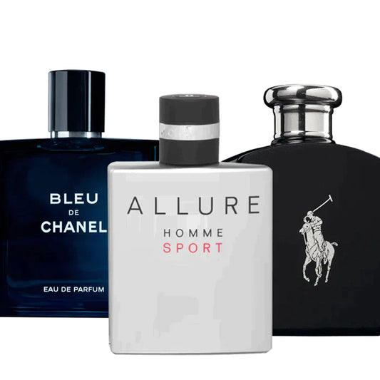 Bundle 13 – Men’s Perfume Set (3 x 100ml / 3.4 fl oz) – Allure Homme Sport | Bleu de Chanel | Polo Black